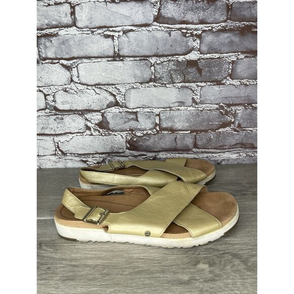 UGG Gold Leather Kamile Cross Strap Comfort Sandals Women Sz 10M US/41EU 1111040 - Picture 4 of 16